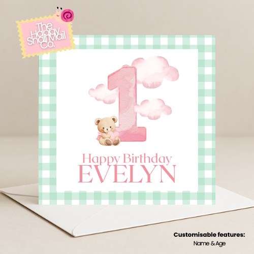 Gingham Teddybear Card (Customisable)