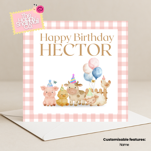 Gingham Farm Party Card (Customisable)