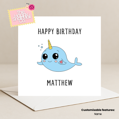 Narwhal Birthday Card (Customisable)