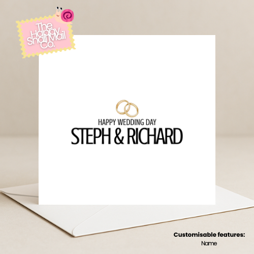 Rings Happy Wedding Day Card (Customisable)