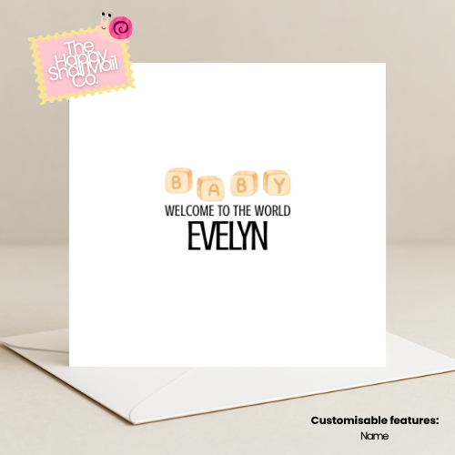 Letter Blocks Welcome To The World Card (Customisable)
