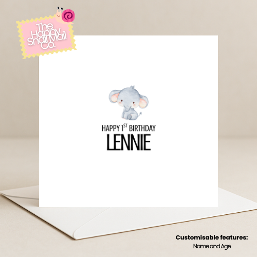 Elephant Birthday Card (Customisable)