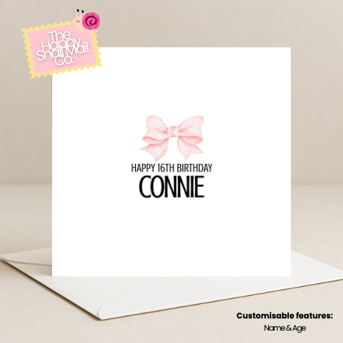 Pink Bow Birthday Card (Customisable)
