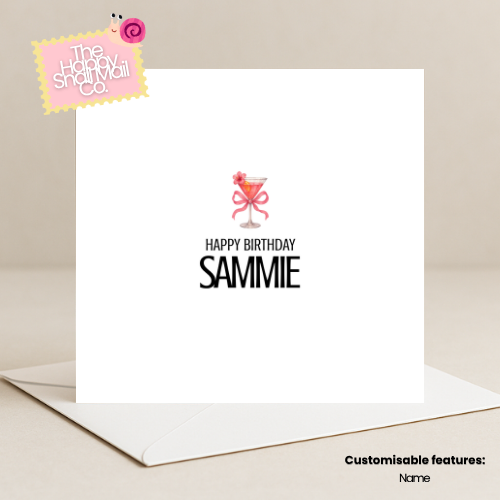 Cocktail With Bow Birthday Card (Customisable)